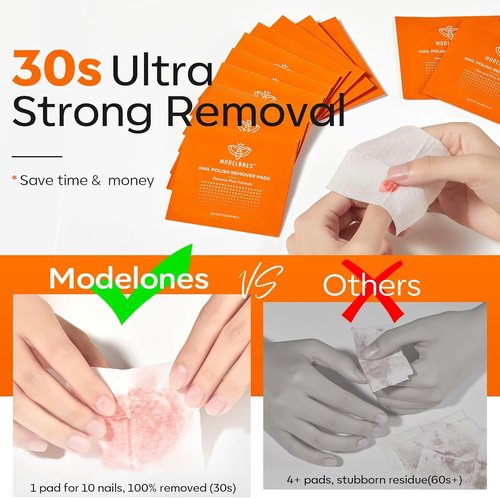 Modelones Nail Polish Remover Pads - 50 PCS Individually Wrapped Acetone Wipes | Moisturizing & Lemon Scented