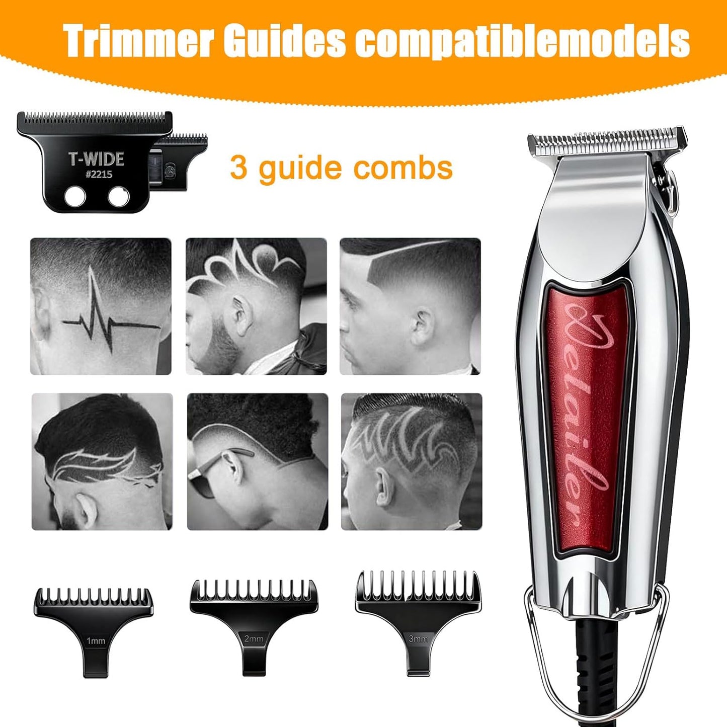 Wahl 5 Star Detailer Li Trimmer Replacement Blades - Adjustable Stainless Steel Zero-Gap (Black)