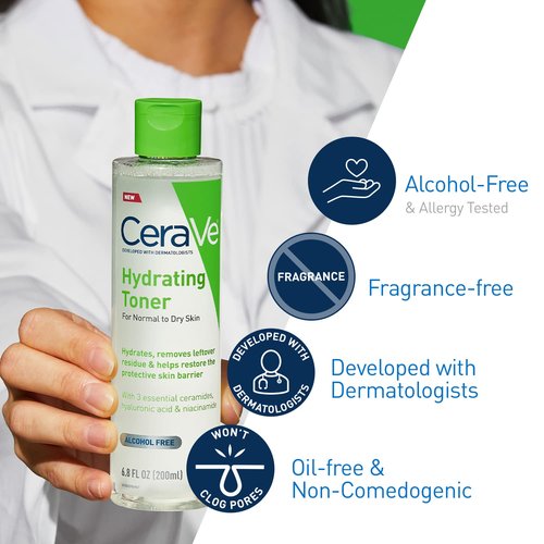 CeraVe Hydrating Toner - Non-Alcoholic Formula with Hyaluronic Acid & Niacinamide | 6.8 Fl Oz for Sensitive Skin