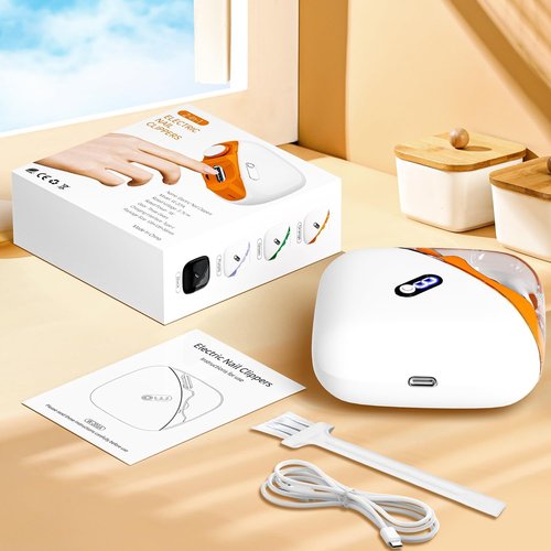 JUNZUP Electric Nail Clipper, 2-in-1 Automatic Nail Trimmer with LED Light, 3 Speeds Electric Toenail Clipper, Electric Nail Clippers for Seniors, Baby, Adults & Kids, Dark Orange