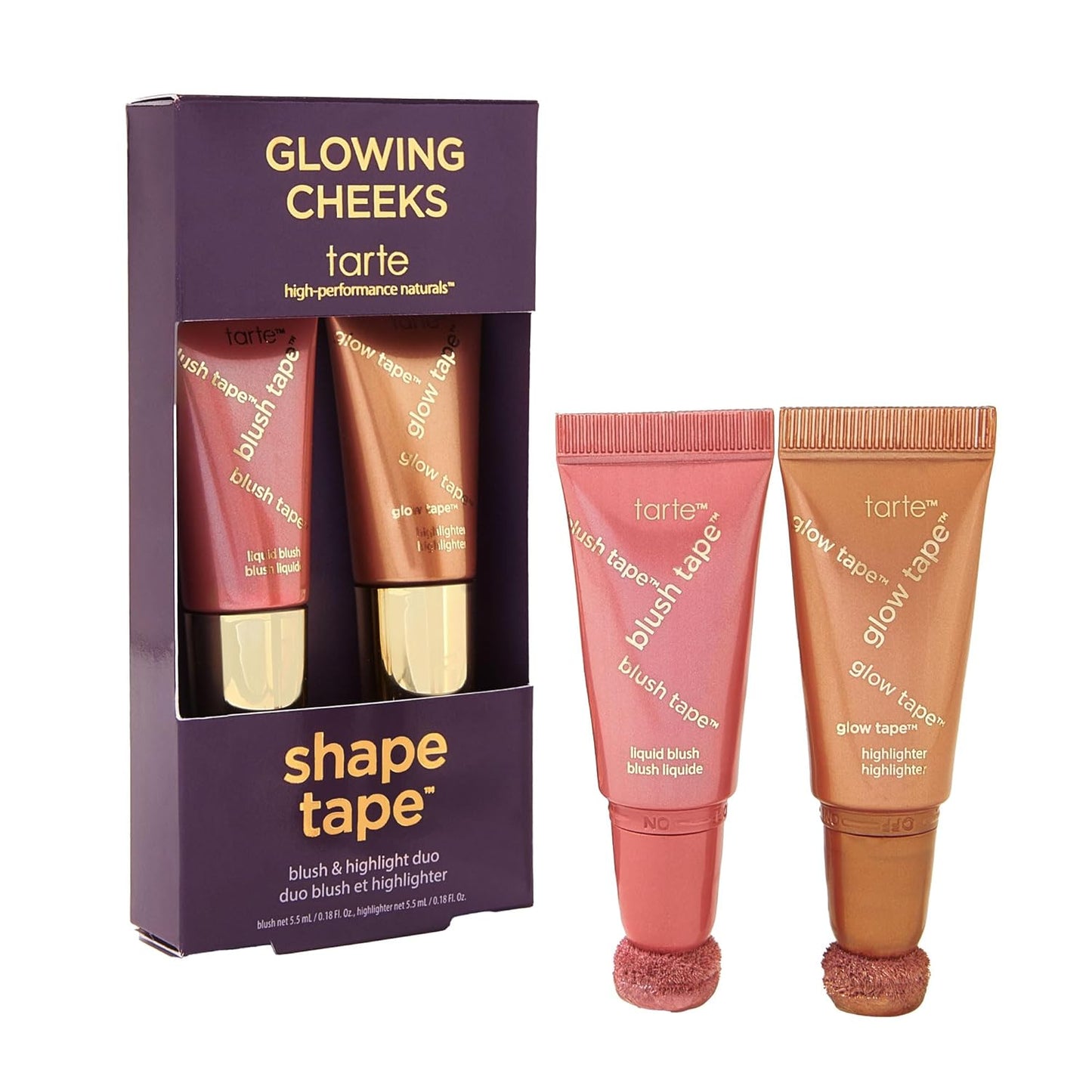 Tarte Glowing Cheeks Blush Tape & Glow Tape Duo - Buildable Cream Blush & Illuminating Highlighter for Radiant Glow, Vegan & Cruelty-Free