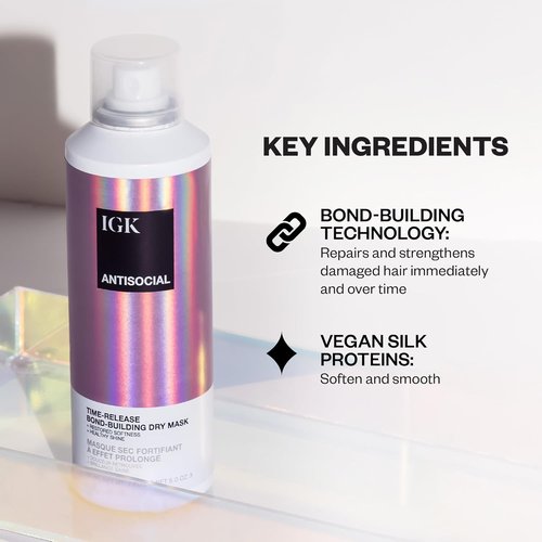 IGK ANTISOCIAL Bond-Building Dry Hair Mask - Repair, Soften & Shine | Vegan & Cruelty-Free | 1.7 Oz