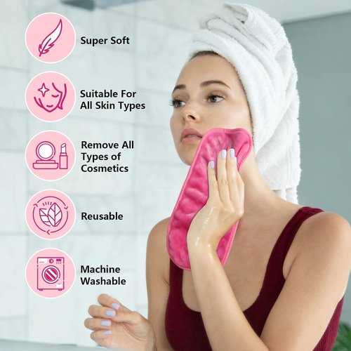 Orighty Makeup Remover Cloths - Reusable Microfiber Facial Cleansing Towels | Effortlessly Remove Makeup with Water, 15.5 x 7.5 in, Blue/Purple/Black/Pink