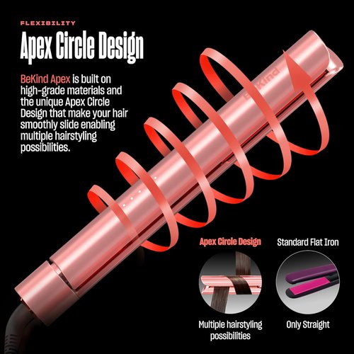 BeKind Apex 2-in-1 Hair Straightener & Curler | UltraSmooth Tech | 1" 460°F Fast Heating | Gift Set for Women (Apex Peach)
