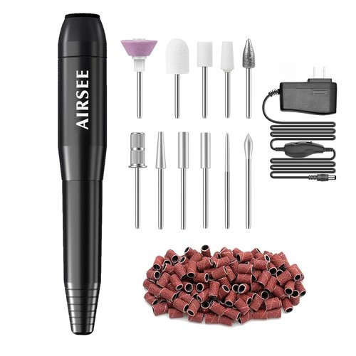 AIRSEE Portable Electric Nail Drill Machine - EFile for Acrylic Gel Nails & Manicure | Black