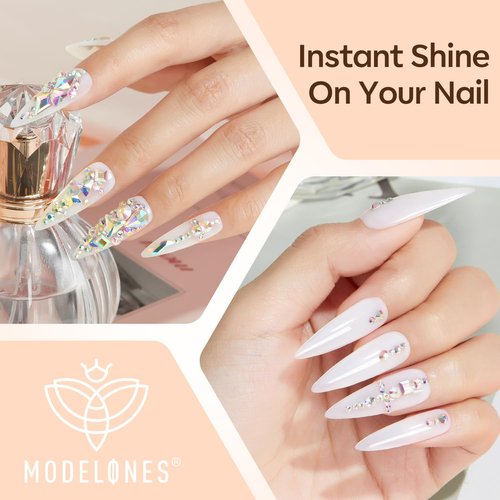 Modelones 4-in-1 Rhinestone Glue - Super Strong for Press On Nails, Gems, Charms & Rhinestones, No Wipe Nail Art Glue, 30g Cured Needed