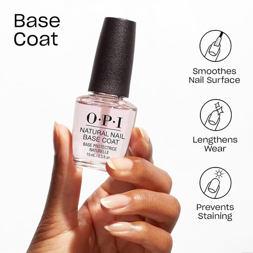 OPI Nail Lacquer Base Coat - Clear Nail Polish That Protects Nails & Prevents Discoloration