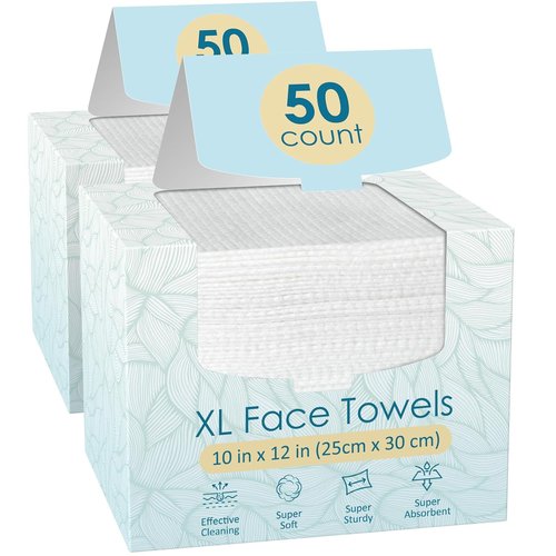 Fygrip XL Disposable Face Towels - 50 Count, 10” x 12”, Soft & Skin-Friendly Viscose Fiber Wipes