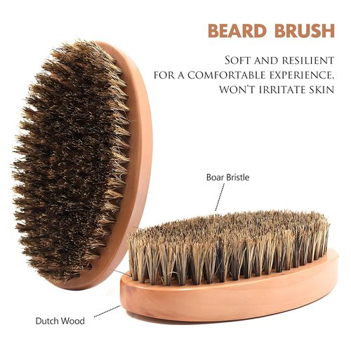 Boar Bristle Beard Brush for Men - Compact Wooden Mustache Brush for Travel | Soft Bristles