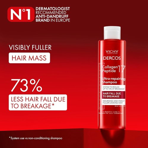 Dercos Collagen Peptide 17 Shampoo - Ultra-Repairing Formula for Damaged Hair | Reduces Breakage & Boosts Volume
