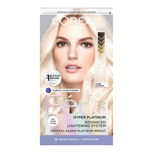 L'Oreal Paris Feria Hyper Platinum Hair Bleach - Lifts Up to 8 Levels with Anti-Brass Conditioner | 1 Kit