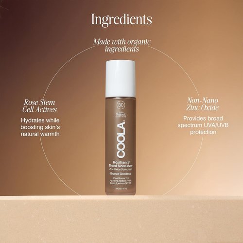COOLA Organic Rosilliance Tinted Moisturizer - SPF 30, Dermatologist Tested, 1.5 FL Oz