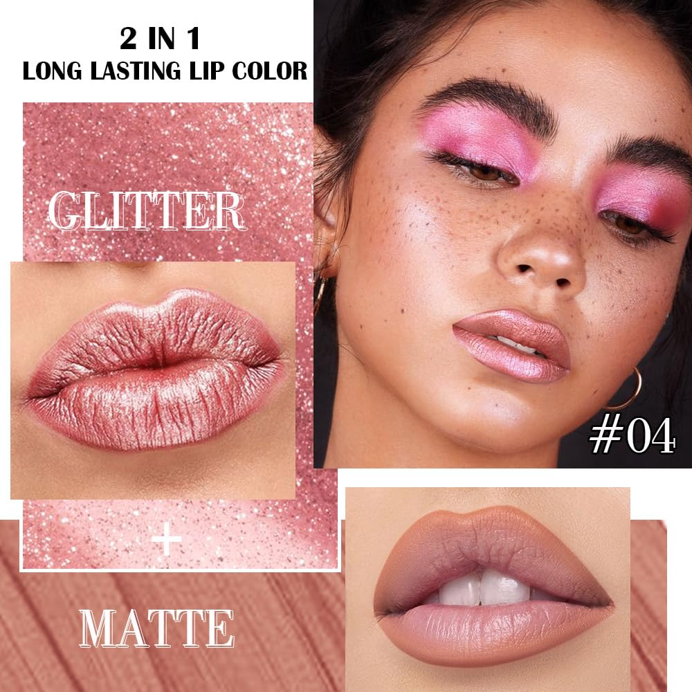 Kaely 2-in-1 Rose Gold Metallic Lipstick & Lip Liner - Long-Lasting, Waterproof Shimmer | Vegan Makeup, 04