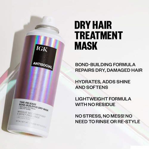 IGK ANTISOCIAL Bond-Building Dry Hair Mask - Repair, Soften & Shine | Vegan & Cruelty-Free | 1.7 Oz