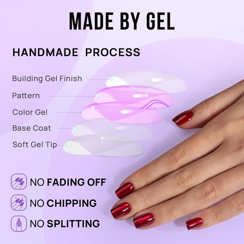BTArtbox Press On Nails Red - Cat Eye Press On Nails Square for Gifts,Cherry Short Stick On Nails with Glue, Glossy Reusable Nail Tips in 16 Sizes - 32 Soft Gel Fake Nails Kit, Hot Love
