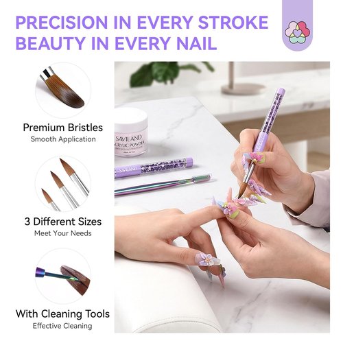 SAVILAND Kolinsky Acrylic Nail Brush Set - Professional Manicure Tools for Acrylics | Sizes 6, 10, 14