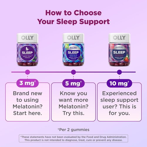 OLLY Extra Strength Sleep Gummies - 5 mg Melatonin & Natural Sleep Aids | Blackberry Flavor, 90 Count