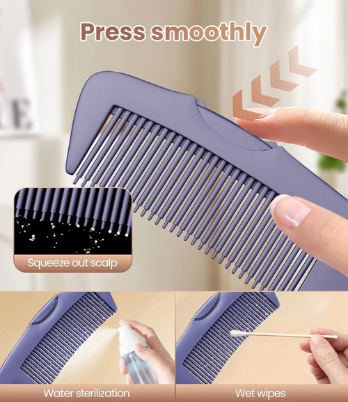 Dandruff Comb | 2PC Upgraded Fine Tooth Scalp Detox Tool for Women, Men & Kids - Purple Hair Care Set