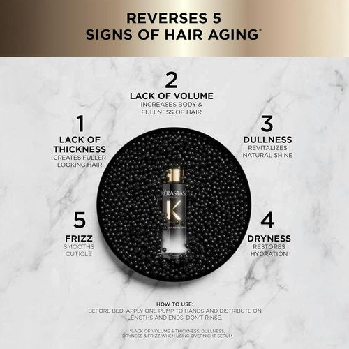 Kérastase Chronologiste Overnight Youth Serum - Age-Corrective Leave-In for Aging Hair | Anti-Frizz, Pro-Xylane™ & Algae Infusion