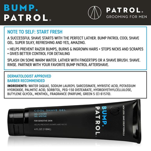 Bump Patrol Cool Shave Gel - Sensitive Formula with Menthol to Prevent Razor Burn & Ingrown Hairs - 4 Oz
