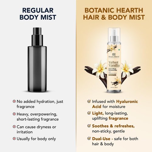Botanic Hearth Vanilla Hair Perfume & Body Mist, Long-Lasting Hair Deodorizer & Body Scent for Women & Men, Alcohol-Free Clean Fragrance Hair Spray For Everyday Wear, All Day Freshness, 3.4 Fl Oz