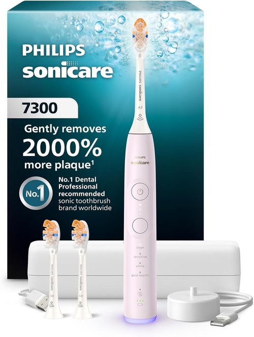 Philips Sonicare 7300 Series Electric Toothbrush - Advanced Sonic Technology, Pressure Sensor, 12 Settings | Light Pink, HX7422/04