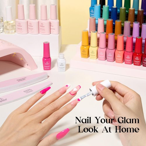 Beetles Gel Nail Polish Kit with U V Light -35 Colors Gel Polish Set 68 Pcs One Color One Bottle Mood Mosaic Nail Kit with Top Base Coat Beauty Must Have DIY Salon Manicure Gifts for Women Teen Girls