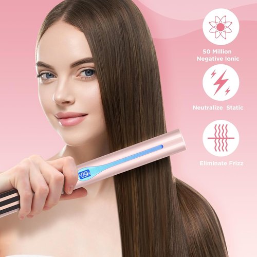 IG INGLAM Titanium Flat Iron Hair Straightener - 1 Inch Infrared Curling Iron | Dual Voltage 110-240V, Pink
