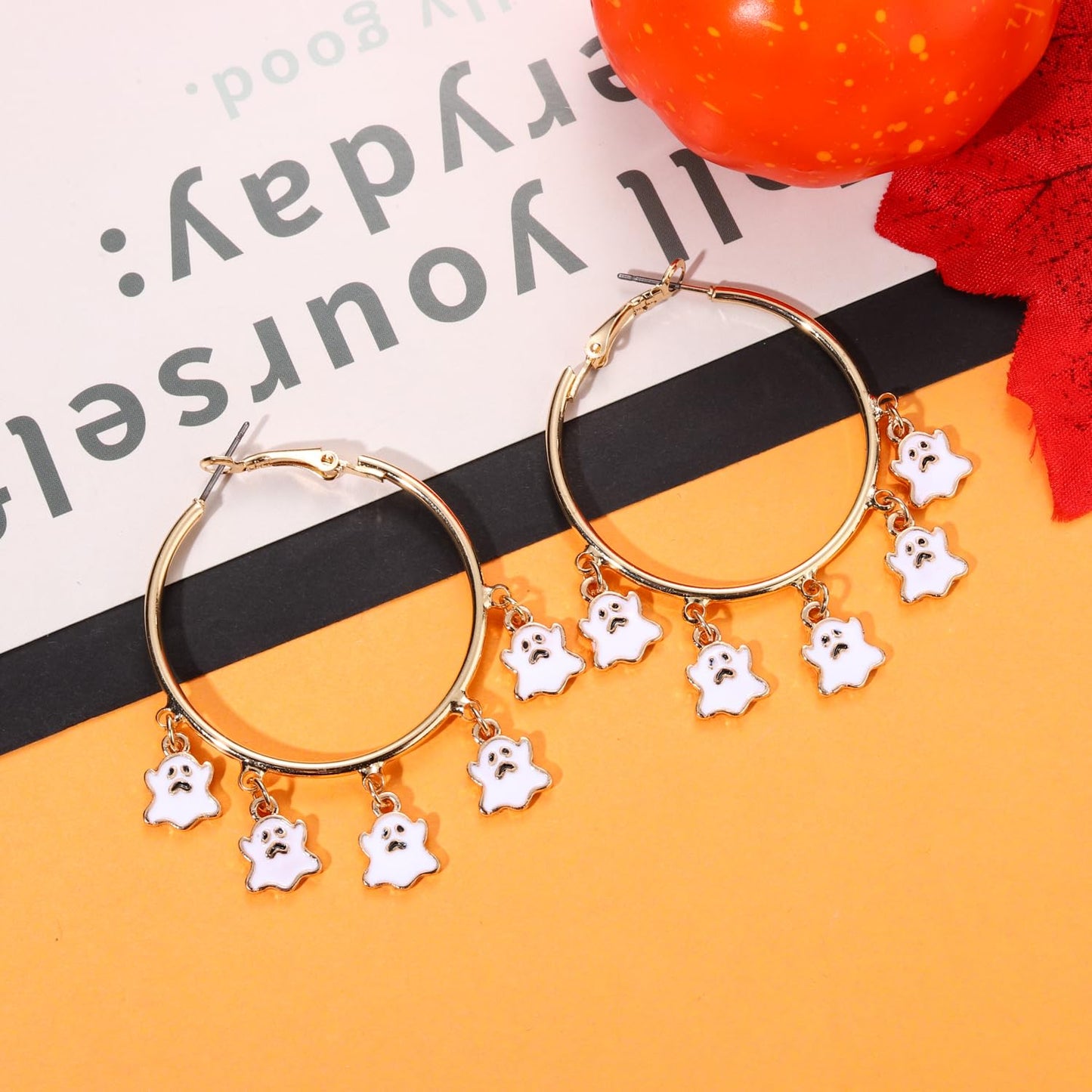 YAHPERN Halloween Thanksgiving Fall Christmas Earrings for Women Festive Holiday Hoop Earrings Costume Party Outfits Holiday Jewelry Gifts (Halloween Ghost)