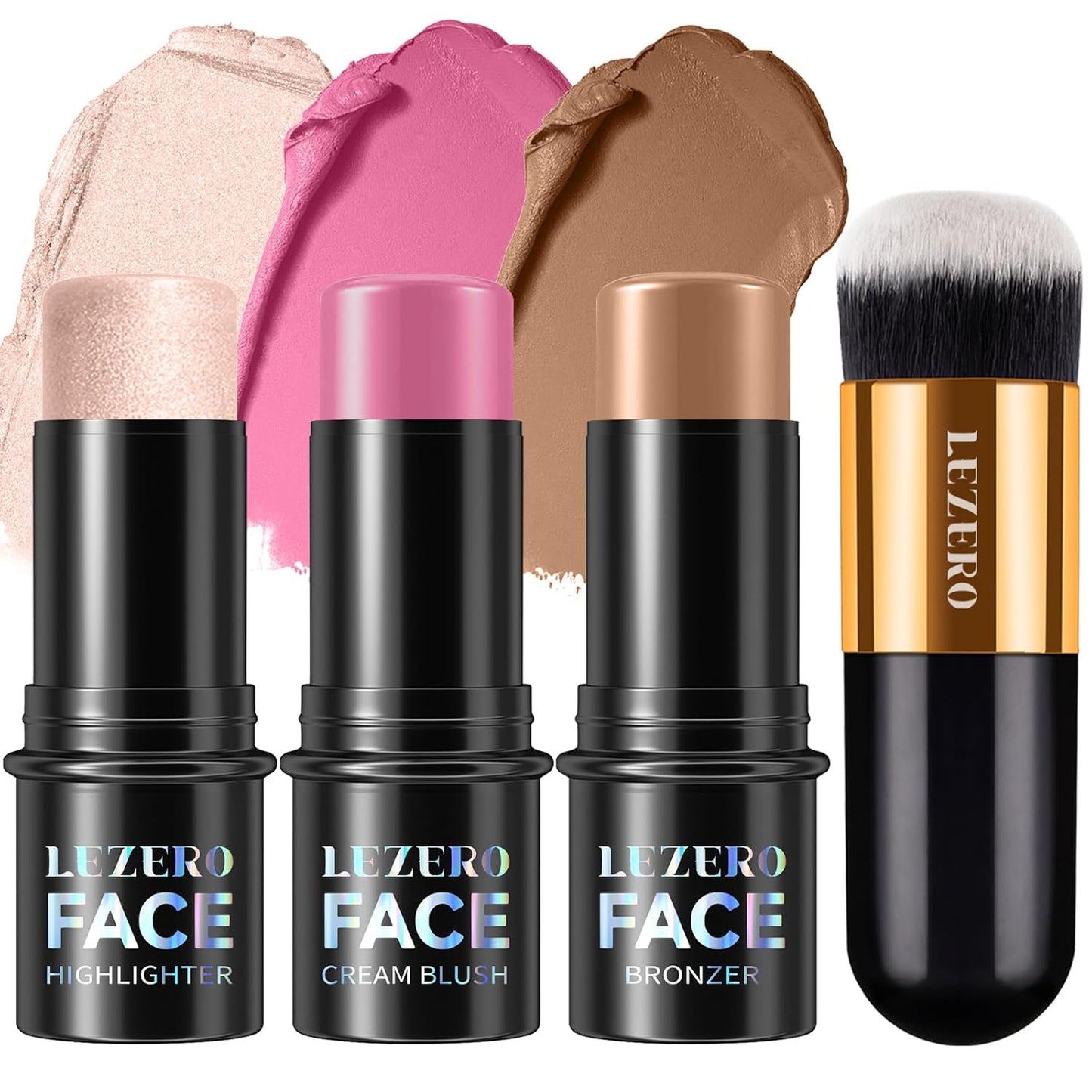 Lezero 3Pcs Contour Stick Makeup Kit, Shades with Highlighter, Blush and Bronzer Stick for Sculpt the Face and All Skin Type, Long Lasting, Smooth, Dewy & Matte Finish, LIGHT