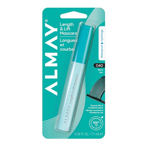 Almay Lengthening Mascara - Volume & Lift, Hypoallergenic, Waterproof Black, 0.24 fl oz