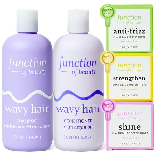 Function of Beauty Wavy Hair Set - Shampoo, Conditioner & Booster for Shine, Strength & Anti-Frizz