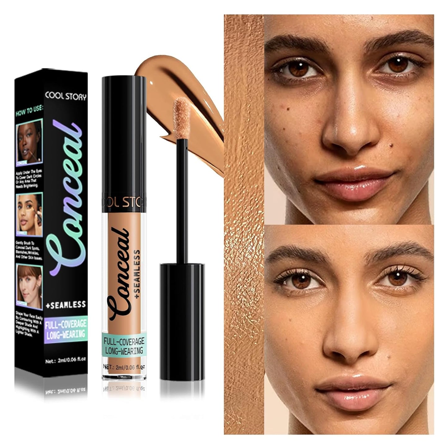 Skiennix Full-Coverage Liquid Concealer - Long-Wearing, Buildable Medium Coverage | 0.06 Fl Oz (Warm Tan)