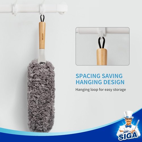 MR.SIGA Lint-Free Microfiber Duster - Washable & Reusable with Bamboo Handle | Ideal for Household Cleaning