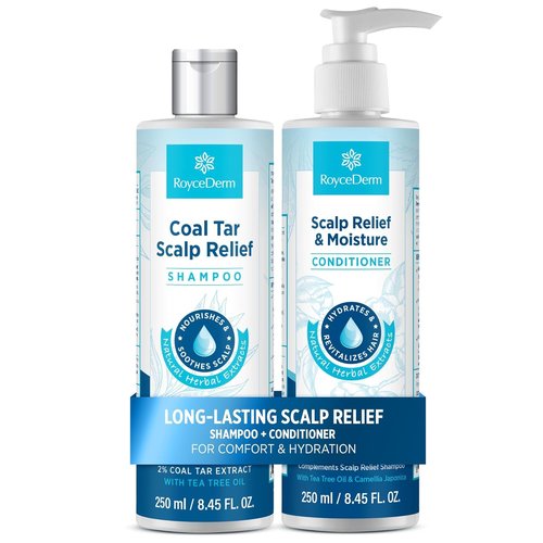 Roycederm Coal Tar Shampoo & Conditioner Set - 2% Coal Tar Extract for Dandruff Relief | Soothes Itchy Scalp & Hydrates Hair