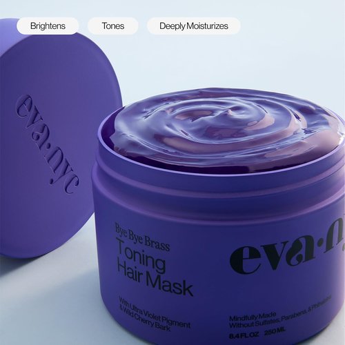 Eva NYC Toning Hair Mask - Anti-Brass Formula for Blonde & Gray Hair - Moisturizing with Wild Cherry Bark - 8.4 fl oz