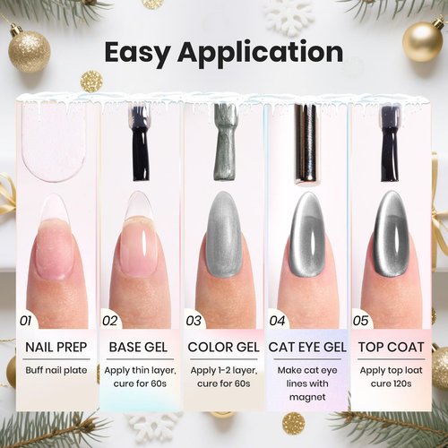 Beetles Prismatic Christmas Cat Eye Gel Nail Polish - 15ML Christmas Silver Glitter Rainbow Cat Eye Gel Polish with Magnet Soak Off UV Velvet Nail Polish Salon DIY Manicure Winter Gift for Women