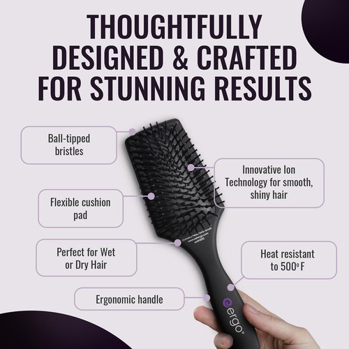 ERGO Mini Ionic Polishing Paddle Brush - Small Detangling Tool for Wet & Dry Hair Care (ER500)