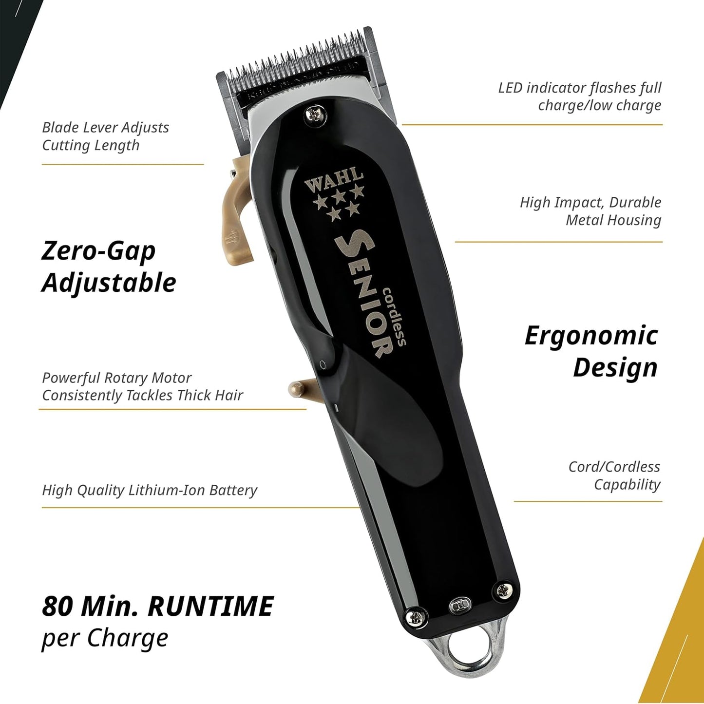 Wahl Professional 5 Star Cordless Senior Clipper - Precision Fade Blades & Metal Housing, 80-Minute Run Time