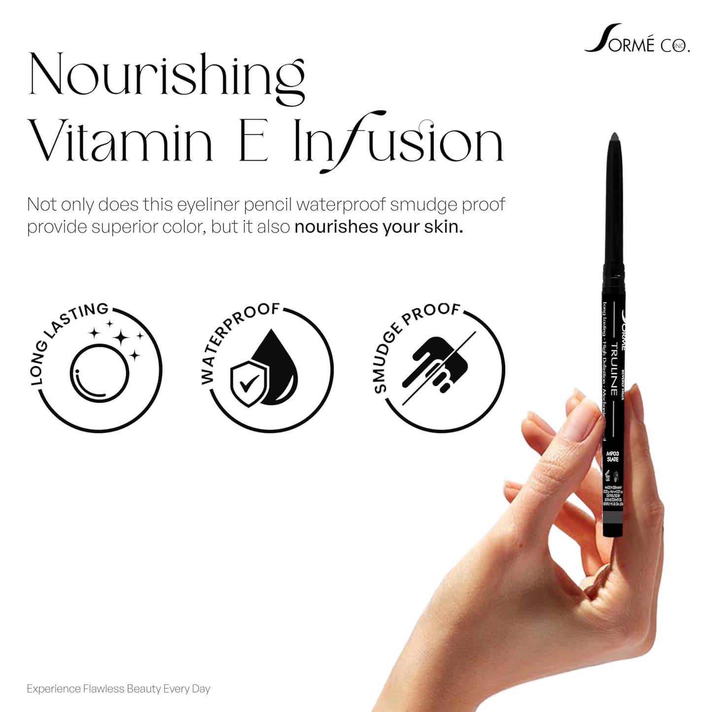 SORMÉ Truline Eyeliner Pencil - Waterproof Gel Formula with Vitamin E & Rich Pigment - 0.1 Ounce - Stone
