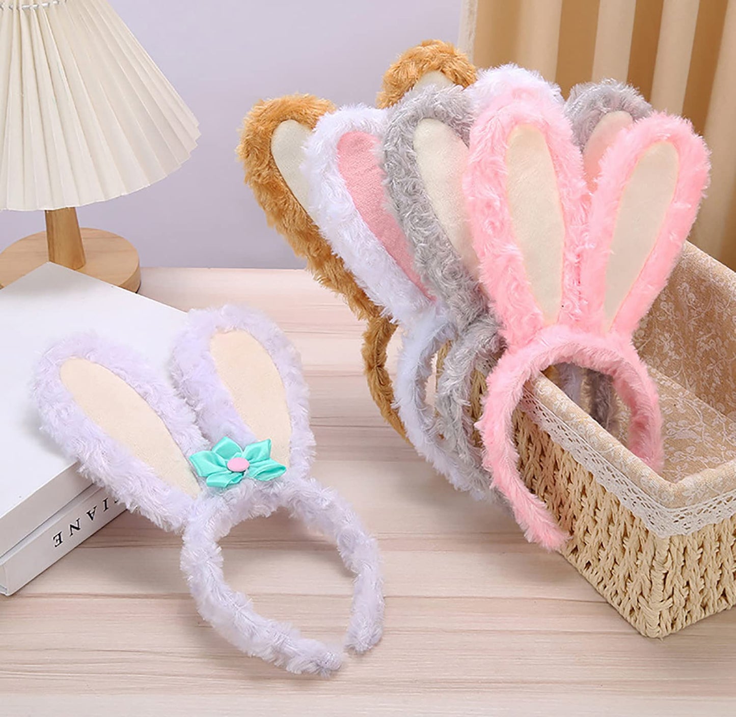 FunSpt Easter Bunny Rabbit Ears Plush Headband Halloween Costume for Aldult Heart 2