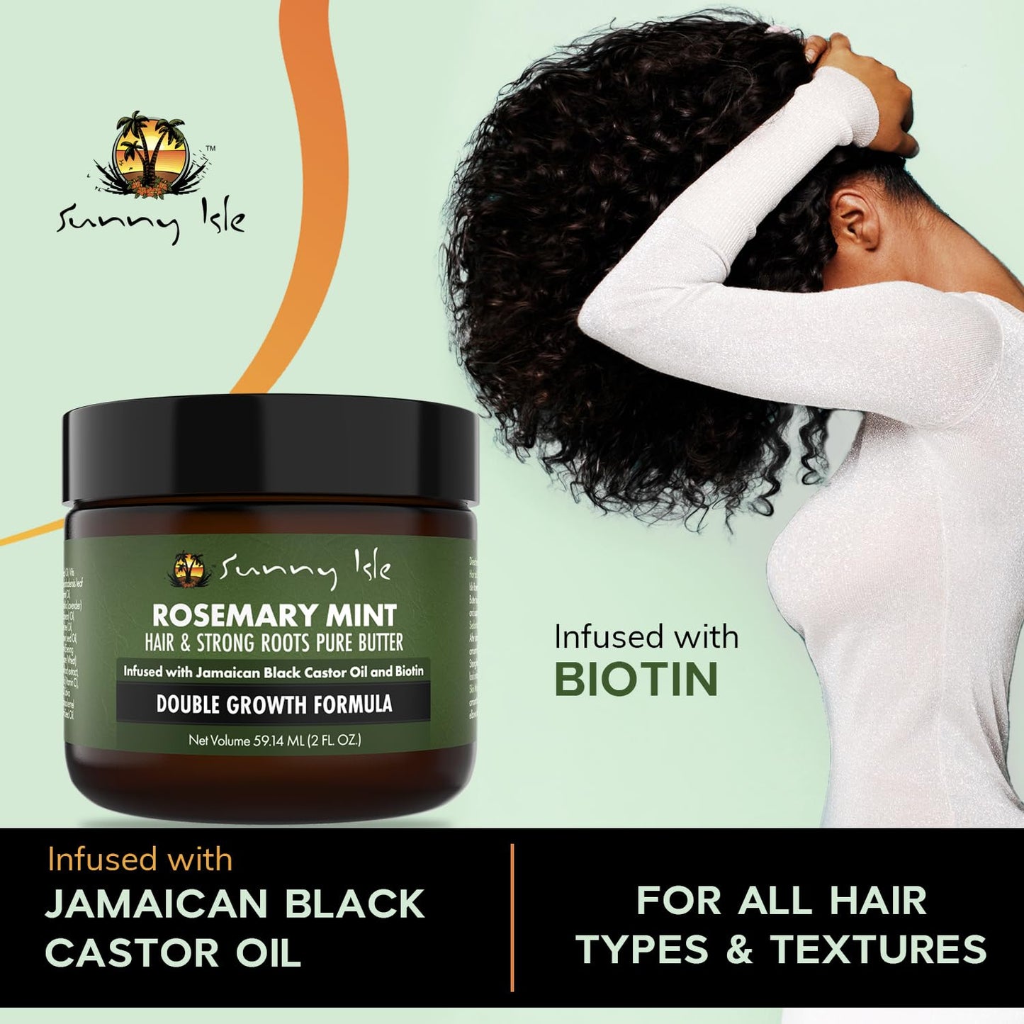 Sunny Isle Rosemary Mint Hair and Strong Roots Butter 2oz | Infused with Biotin & Jamaican Black Castor Oil | Strengthen and Nourish Hair | Dry Scalp, Split Ends