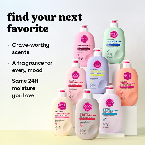 eos Shea Better Body Lotion Pink Champagne, 24-Hour Moisture Skin Care, Lightweight & Non-Greasy, Natural Shea, Vegan, 16 fl oz