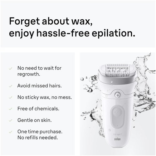 Braun Silk-épil 7 Epilator - Women's Hair Removal Device | Wet & Dry Use, Wide Head, Silver