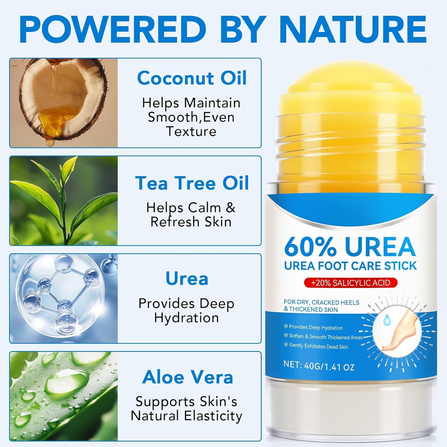 Skiennix Urea Foot Cream Stick - 60% Urea & 2% Salicylic Acid for Dry Cracked Skin | 1.41 oz Hydrating Moisturizer