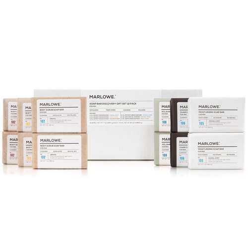 Marlowe. Men's Soap Bar Discovery Gift Set - Exfoliating, Charcoal & Moisturizing Variety | 12 Pack