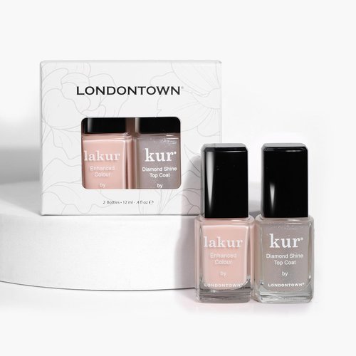 LONDONTOWN Royal Manicure Set - Vegan Nail Polish Kit with Invisible Crown Lakur & Shimmer Top Coat | 0.40fl oz