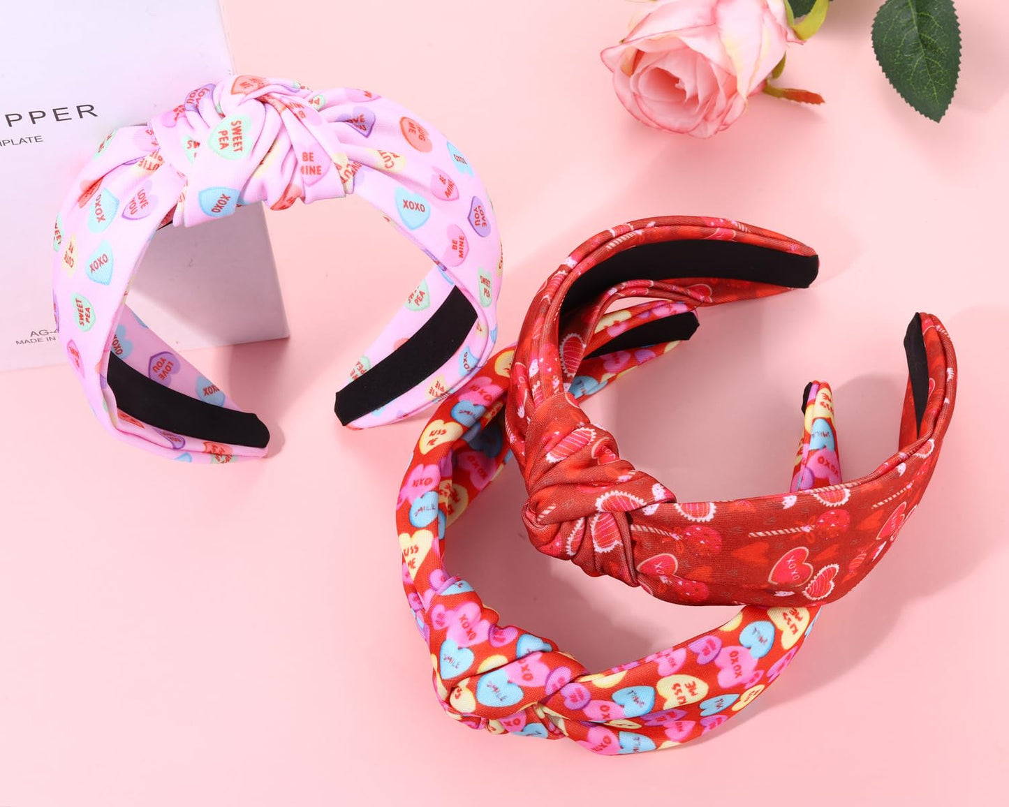 JERTOCLE Valentine's Day Headband Holiday Headband Accessories for Women Printed XOXO LOVE Heart Knotted Headband Valentines Galentines Party Favors (Valentines A)