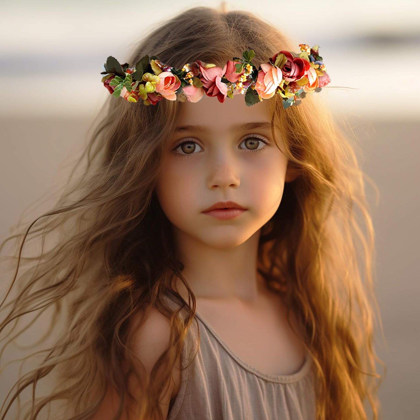 LLinfflr Boho Flower Crown Flower Garland Headband Hair Wreath Floral Halo Headpiece Wedding Party Photos Orange