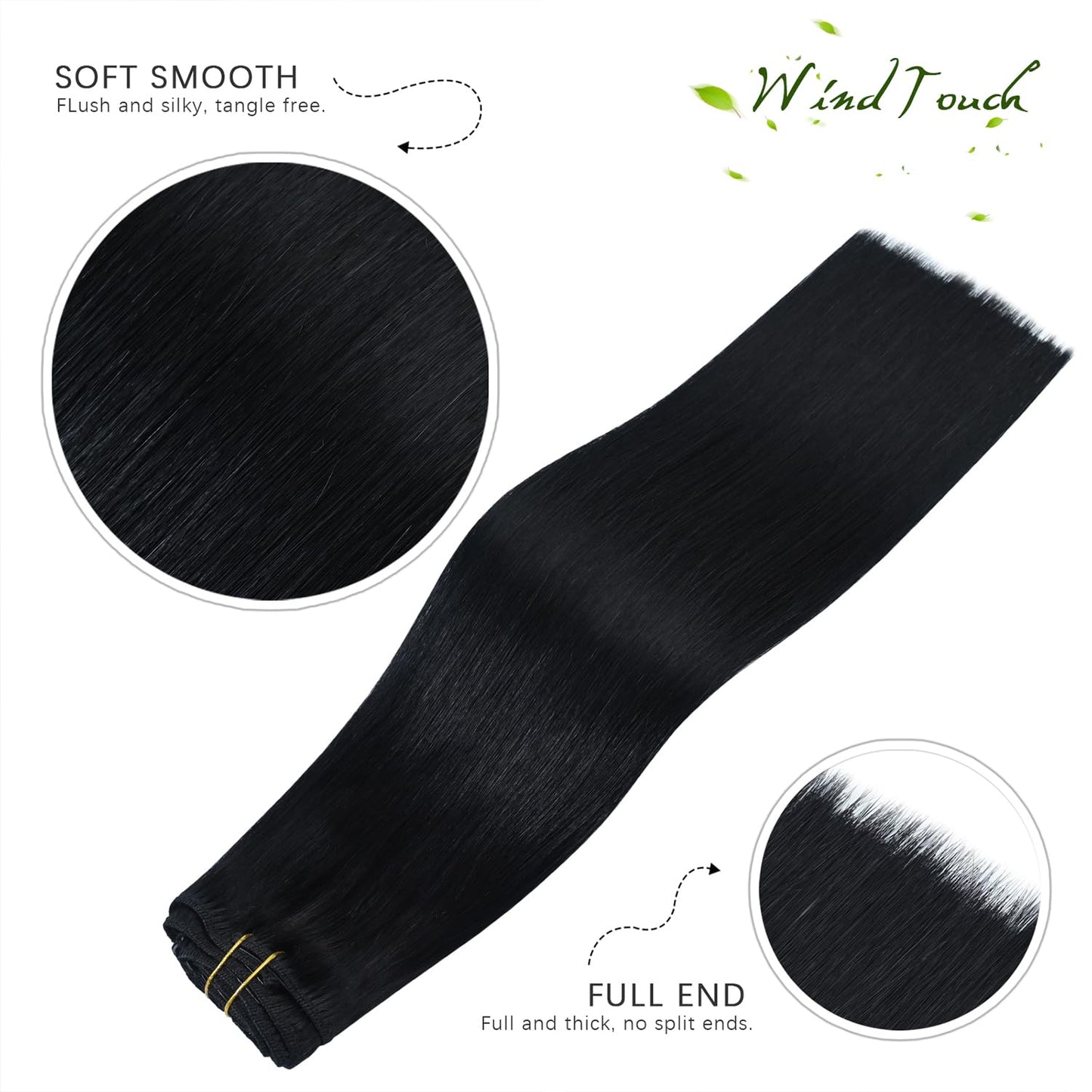 WindTouch Clip in Hair Extensions 100g Human Hair Extensions 7pcs 20inch #1 Jet Black Human Hair Extensions Clips Hair Extensions Real Human Hair